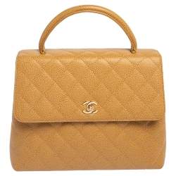 Chanel Beige Quilted Caviar Leather Vintage Kelly Bag Chanel
