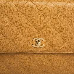 Pre Owned Chanel Beige Quilted Caviar Leather Vintage Kelly Bag