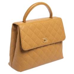 Pre Owned Chanel Beige Quilted Caviar Leather Vintage Kelly Bag