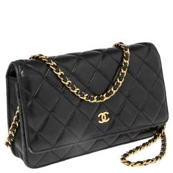 Chanel Black Quilted Leather Wallet On Chain