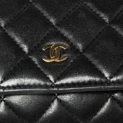 Chanel Black Quilted Leather Wallet On Chain