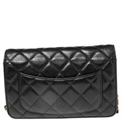 Chanel Black Quilted Leather Wallet On Chain