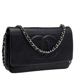 Chanel Black Caviar Leather Timeless Wallet On Chain