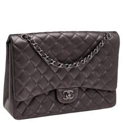 مملوكة مسبقًا Chanel Metallic Grey Quilted Leather Maxi Classic Single Flap Bag