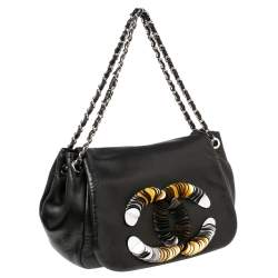 Pre Owned Chanel Black Leather Disc Accordion Flap Bag