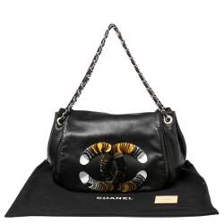Pre Owned Chanel Black Leather Disc Accordion Flap Bag