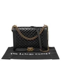 Pre Owned Chanel Black Quilted Crinkled Leather Large Boy Bag