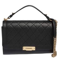 Pre Owned Chanel Black Leather Large Label Click Flap Bag