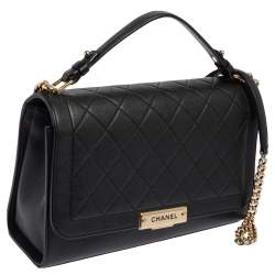 Pre Owned Chanel Black Leather Large Label Click Flap Bag