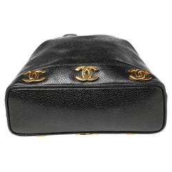 Chanel Black Caviar Leather Vintage CC Drawstring Bucket Bag