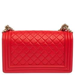 Chanel Red Quilted Leather Medium Boy Flap Bag