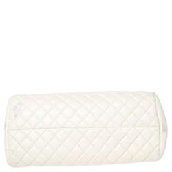 Pre Owned Chanel White Quilted Leather Just Mademoiselle Bowling Bag