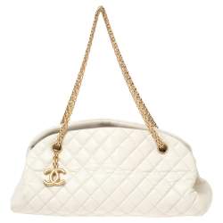 Pre Owned Chanel White Quilted Leather Just Mademoiselle Bowling Bag
