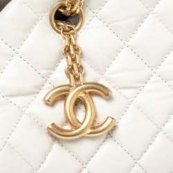 Pre Owned Chanel White Quilted Leather Just Mademoiselle Bowling Bag