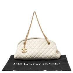 Pre Owned Chanel White Quilted Leather Just Mademoiselle Bowling Bag