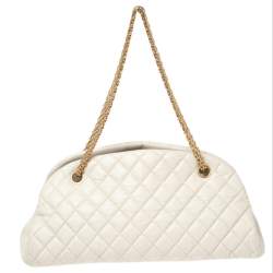 Pre Owned Chanel White Quilted Leather Just Mademoiselle Bowling Bag