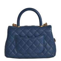 Pre Owned Chanel Blue Caviar Leather Coco Top Handle Small Bag