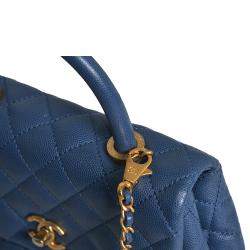 Pre Owned Chanel Blue Caviar Leather Coco Top Handle Small Bag