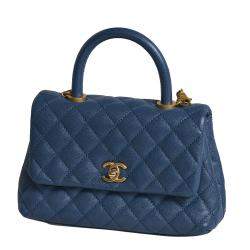 Pre Owned Chanel Blue Caviar Leather Coco Top Handle Small Bag