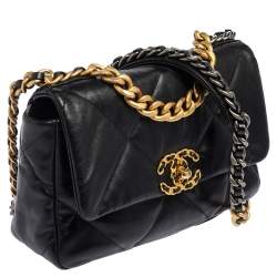 Pre Owned Chanel Black Quilted Leather Small 19 Flap Bag