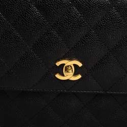 Pre Owned Chanel Black Quilted Caviar Leather Jumbo Vintage Kelly Bag