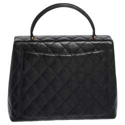 Pre Owned Chanel Black Quilted Caviar Leather Jumbo Vintage Kelly Bag