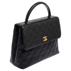 Pre Owned Chanel Black Quilted Caviar Leather Jumbo Vintage Kelly Bag