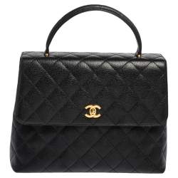 Pre Owned Chanel Black Quilted Caviar Leather Jumbo Vintage Kelly Bag