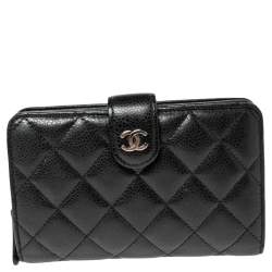 Chanel Black Quilted Caviar Leather L-Zip Pocket Wallet