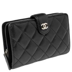 Chanel Black Quilted Caviar Leather L-Zip Pocket Wallet