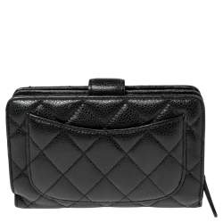 Chanel Black Quilted Caviar Leather L-Zip Pocket Wallet