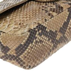 Pre Owned Chanel Beige Python Leather Classic Flap Shoulder Bag