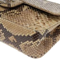 Pre Owned Chanel Beige Python Leather Classic Flap Shoulder Bag