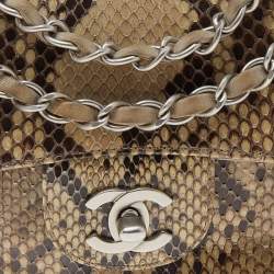 Pre Owned Chanel Beige Python Leather Classic Flap Shoulder Bag