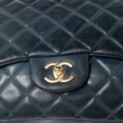 مملوكة مسبقًا Chanel Blue Quilted Lambskin Leather Jumbo Classic Single Flap Bag