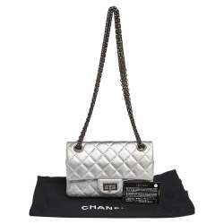 Pre Owned Chanel Silver Quilted Leather Reissue 2.55 Classic 224 Flap Bag