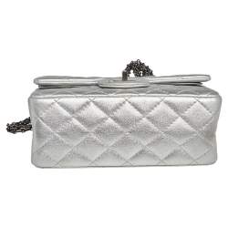 Pre Owned Chanel Silver Quilted Leather Reissue 2.55 Classic 224 Flap Bag