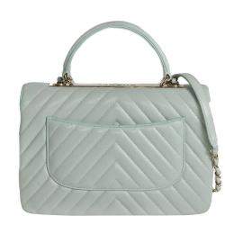 Pre Owned Chanel Blue Leather Chevron Trendy CC Flap Bag