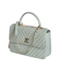 Pre Owned Chanel Blue Leather Chevron Trendy CC Flap Bag