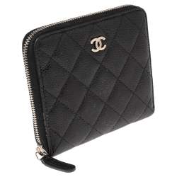 Pre Owned Chanel Black Caviar Leather Petit Portefeuille Wallet