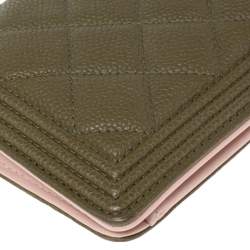 Chanel Green Quilted Caviar Leather Boy L Yen Continental Wallet