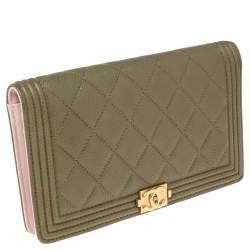 Chanel Green Quilted Caviar Leather Boy L Yen Continental Wallet