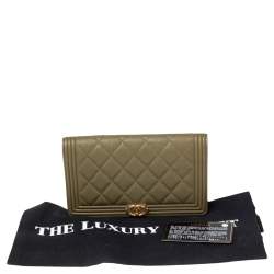 Chanel Green Quilted Caviar Leather Boy L Yen Continental Wallet