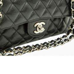 Pre Owned Chanel Black Leather Medium Classic Double Flap Bag