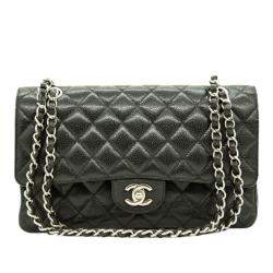 Pre Owned Chanel Black Leather Medium Classic Double Flap Bag