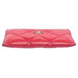 Pre Owned Chanel Pink Quilted Caviar Leather Classic Card Holder