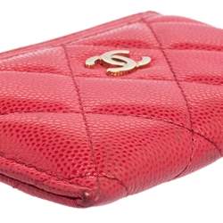 Pre Owned Chanel Pink Quilted Caviar Leather Classic Card Holder