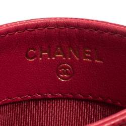 Pre Owned Chanel Pink Quilted Caviar Leather Classic Card Holder