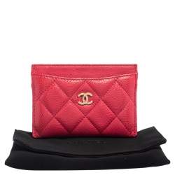 Pre Owned Chanel Pink Quilted Caviar Leather Classic Card Holder