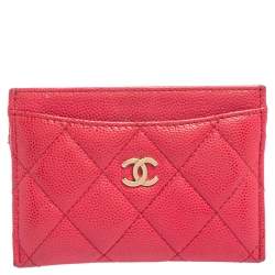 Pre Owned Chanel Pink Quilted Caviar Leather Classic Card Holder